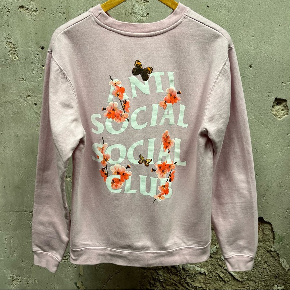 Anti Social Social Club Floral Light Baby Pink Crewneck Sweatshirt Small Unisex